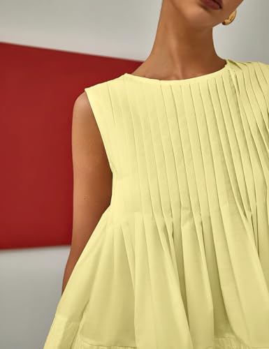 PEHMEA Women's Summer Pleated Peplum Tank Tops, Cute Sleeveless Round Neck Babydoll Blouse Shirt for Casual Office Daily Wear3
