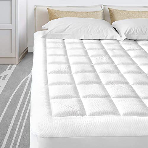 Enitya Bamboo Mattress Pad Queen Size Breathable, Soft Quilted Fitted Mattress Cover With 400 Gsm Down Alternative Fill (8-21” Deep Pocket) #TOP5