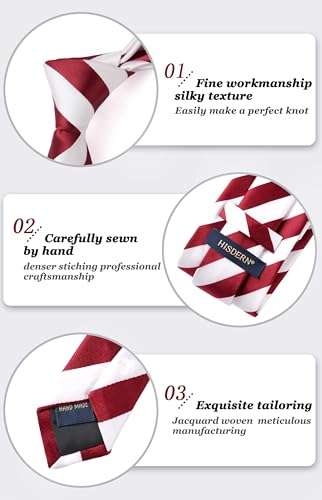 Image of HISDERN Stripe Tie Mens Ties with Pocket Square Set Classic 3.4'' Silk Formal Necktie Handkerchief for Business Wedding