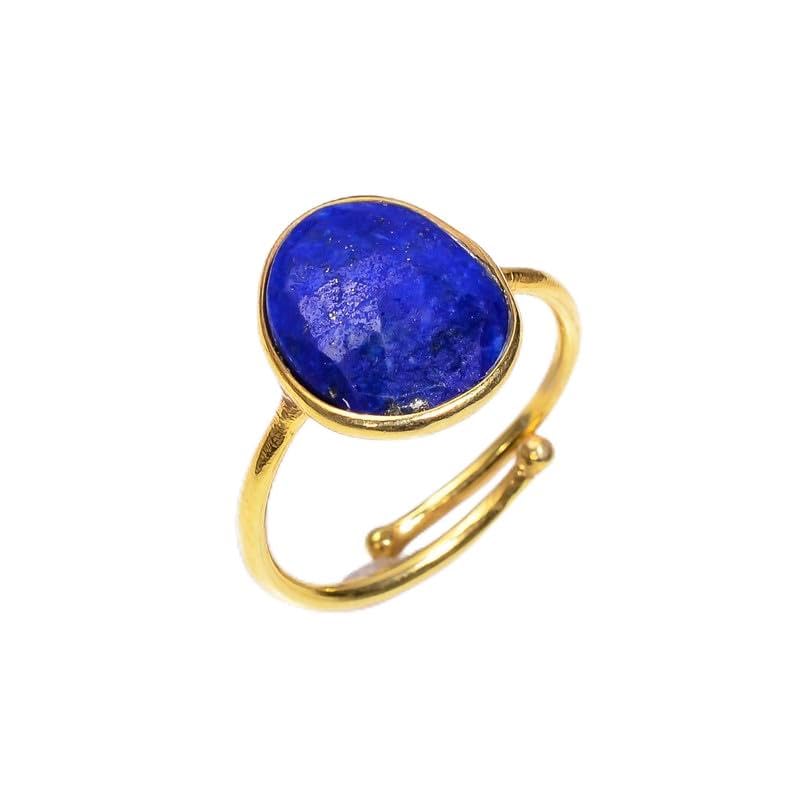 Bague en argent 925 avec lapis lazuli bleu naturel et anneau réglable pour femme