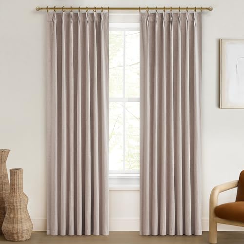 Image of Linen Drapes Textured Boho 100% Blackout Curtains 86 inch Length 2 Panels Set Thermal Insulated Country Window Curtain for Living Room /Bedroom Darkening Pinch Pleated Back Tab Rustic Farmhouse