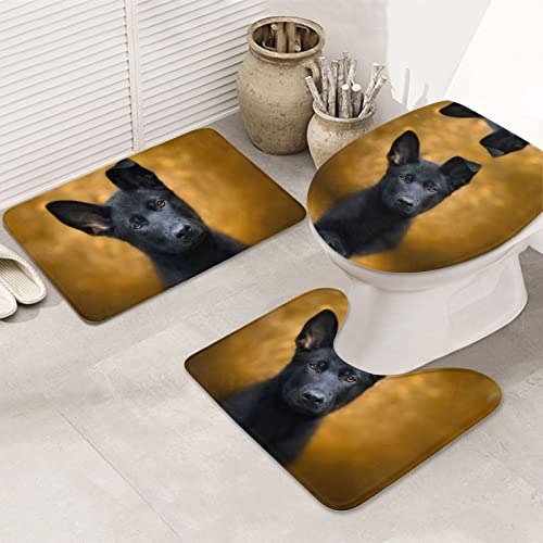 Schwarz Deutscher Hund Druck Teppich Matten Pads Badematte Badezimmer Teppich Set 3 Stück + Kontur Teppich + Toilettendeckelbezug