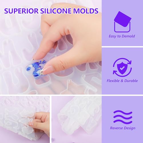 Image of KISREL Epoxy Resin kit -18oz Clear Epoxy Resin with Silicone Alphabet Resin molds and Jewelry Making Kits, 2 Part Epoxy and Hardener for Casting Coating, Keychains, DIY Craft Decorations