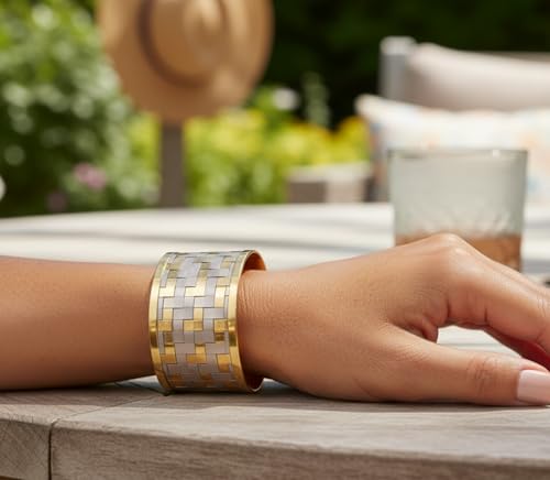 Image of Touchstone Indian Bollywood Desire Brass Base Exotic Workmanship Free Size Cuff Bracelet in Antique Gold Or White Or Copper Tone for Women.