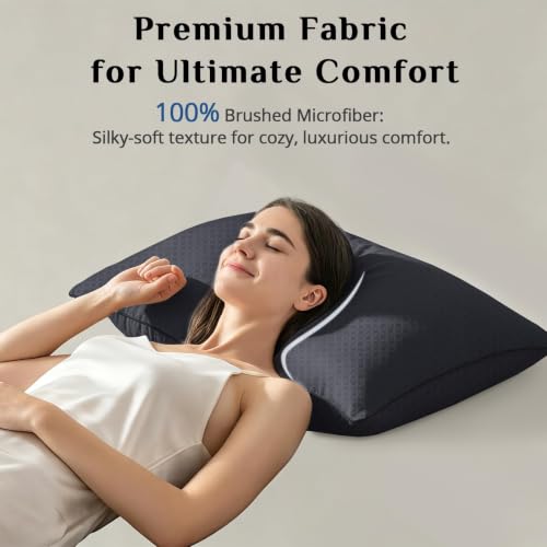 Image of JOLLYVOGUE Black Pillows Queen Size Set of 2, Supportive Firm Bed Pillows with Oeko-Tex Certified Soft Down Alternative Fill, Fluffy Luxury Hotel Quality for Back, Stomach and Side Sleepers