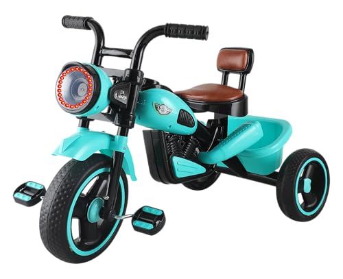 Image of JoyRide Ninja Plug N Play Durable Kids /Pedal Baby Tricycle, Storage Basket, Leather Seat, Led Headlight, Music for 18 Months to 5 Years Boys /Girls /Carrying Capacity Upto 30 Kgs Aqua Green