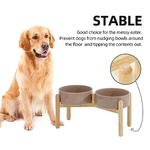 Ceramic 8.2inch Raised Dog Bowl with Stand for Large- Breed Dogs, Pet Food and Water Feeder (Double Bowl with Stand - Brown Coffee) - Image 6