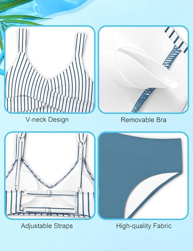 Image of Teen Girls Swimsuits V-Neck Bikini Set Bathing Suits Cross Straps Two Piece Swimwear with Drawstring