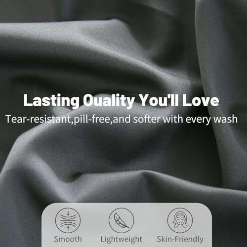 MEISHANG 1000 Thread Count Egyptian Cotton Sheets California King - 100% Egyptian Cotton Sheet Set, Sateen Weave, Soft & Breathable, 16" Deep Pockets - 4 Piece (Cal King, Grey)