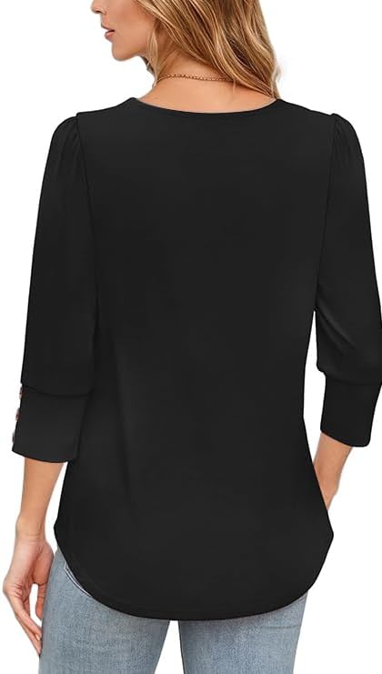 Womens 3/4 Sleeve Tops Dressy Casual Shirt with Buttons Spring Fashion Business Work Tshirts Beach Vacation Outfits - Image 5