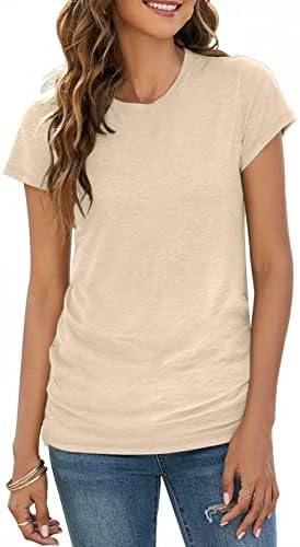 Sherosa Short Sleeve Tunic Tops for Women Casual Crew Neck Basic Tee Shirts Cream M