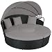TecTake 800718 Lit de Jardin en Résine tressée, modulable en Salon, avec Pare Soleil Pliable, Coussins Inclus - Plusieurs Couleurs - (Noir/Gris)
