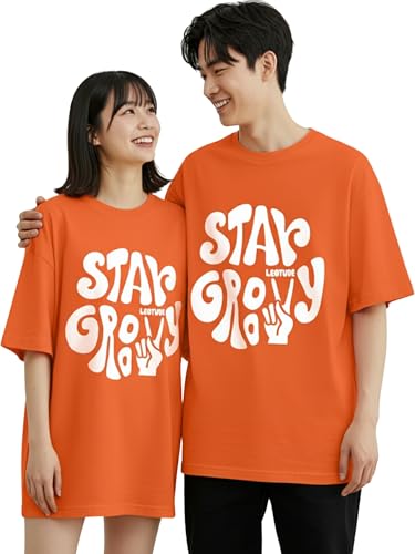 Image of LEOTUDE Couple Combo Men's Oversized T-Shirt & Women's Drop Shoulder Tshirt