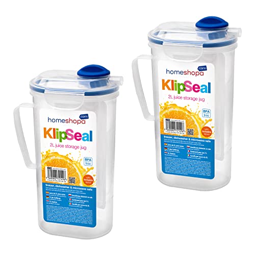 Homeshopa Clip & Lock - Jarra de agua para puerta de nevera con asa, jarra rectangular de almacenamiento de agua líquida, jarra de plástico sin BPA con tapa abatible, a prueba de fugas y hermética, 2