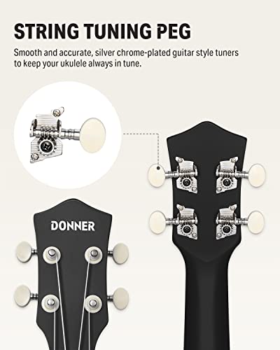 Image of Donner Soprano Ukulele for Beginner 21 Inch Matte Ukulele Beginner Kit with Bag Strap Tuner Strings Picks Cloth, Free Online Lessons, Holiday Christmas & Birthday Gift (Black)