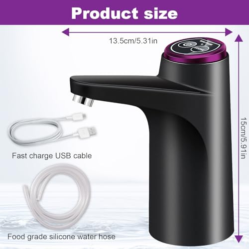 Wasserflaschen Pumpe, Elektrischer Wasserspender, USB-Lade Automatische Trinkwasserpumpe, 5 Gallonen Wasserflaschen Pumpe für Home Camping Office Küchen Schule mit Schläuchen,Ladekabel