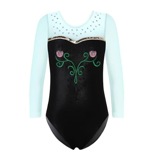 HOZIY Gymnastics Leotards for Girls Sleeveless Long Sleeve Snowflake Blue Purple Sequins Colorful Ribbons Pink Leopard Stripe 2-3T A Snow Green