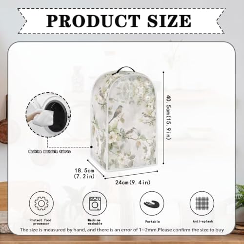 Image of Hummingbird Floral White Blender Dust Cover, Anti Fingerprint Polyester Stand Mixer or Coffee Maker Appliance Protector, Machine Washable Blender Cover for Kitchen Appliance