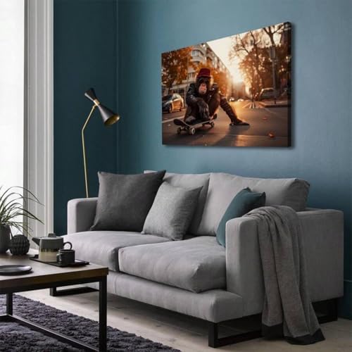 Toile singe de skateboard 70x100cm pour deco salon moderne