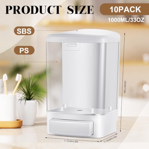 Image of Hushee 10 Pcs Wall Mounted Soap Dispenser,33.8 Oz 1000 Ml,White