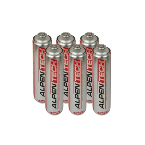 ALPENTECH - Pack 6 Cartouches de Gaz 330g (600ml) BUTANE/PROPANE (70/30) Universelles Homologuées TÜV - Recharges à Valve Dévissable 7/16 pour Désherbeur Thermique...