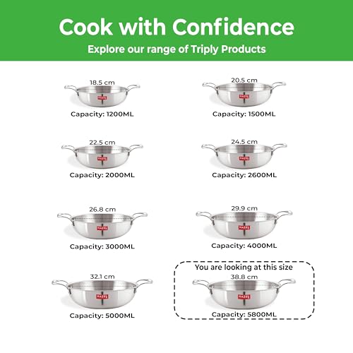 HAZEL Triply Kadhai with Lid | Induction Base 5.8 Litre Stainless Steel Kadahi | Induction Kadai with Lid | Deep Frying & Curry Wok Kadai - Image 7