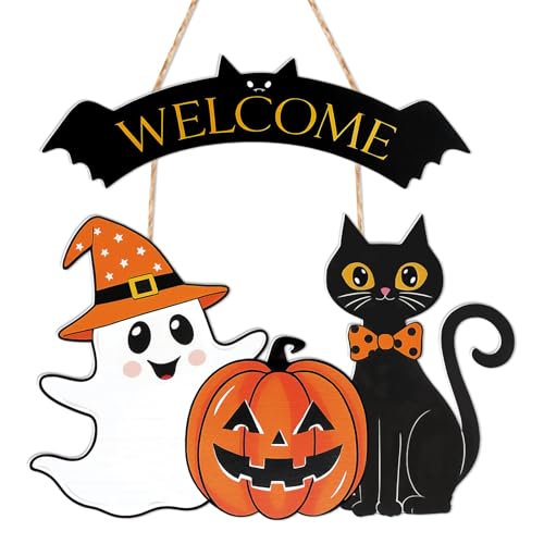 HEYINSHEN Halloween Decorations Door Hanging Sign Ghost Black Cat...