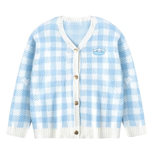 Image of Kawaii Cartoon Cardigan Sweaters for Women Girls Long Sleeve Open Front Knit Cardigans Plaid JK School Uniform