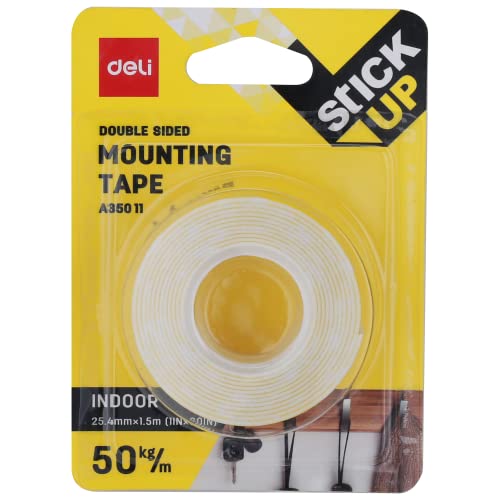 deli Cinta de montaje de doble cara, 1,5 m de largo x 25 mm de ancho