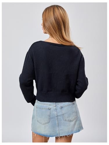 Image of WDIRARA Women's Wrap V Neck Sweater Button Front Long Sleeve Crop Knitted Top