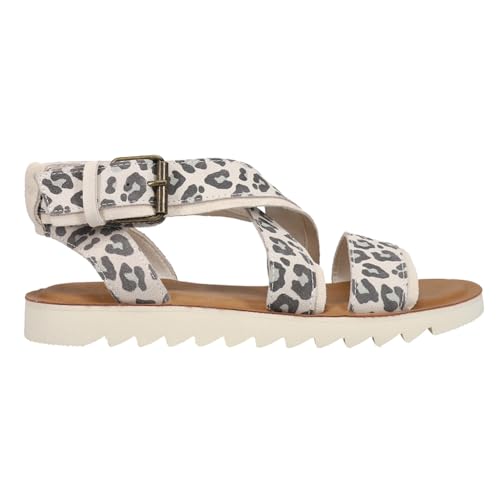 TOMS Womens Sidney Tread Snow Leopard Ankle Strap Casual Sandals Casual - Black, Off White - Size 7.5 B