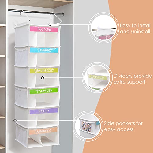 Houseables-Kids-Closet-Organizers-and-Storage-Weekly-Hanging-Clothes-Organizer-Daily-Kid-Outfit-Organization-6-Shelf-39x12x12-White-Days-of-The-Week-Clothing-System-Monday-Through-Friday