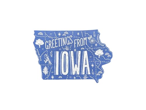 Noteworthy Greetings from Iowa Map Postcard, Illustrated Iowa State Map Shape, Hawkeye State, Single Letterpress Printed and Die Cut, Size 4.75 in x 7.75 in, Made in the USA