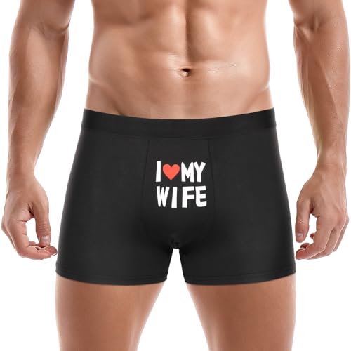 JOCKLAND Mens Funny Boxer briefs Hilarious Gag Gifts For Men Mens Novelty Underwear Boxer Briefs No Fly (US Alpha Large Regular Regular I love my wife)