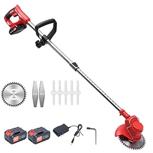 Elektrische Grasmaaier,Met 6 Accessoires,Accu-Aangedreven Grasmaaier,Aangedreven Door 12-24V Li-Ion Batterij,Draadloze Grasmaaier,Accu Grasmaaier,Draadloze Anti-Collision 18000 Rpm,Red-24VDhandle(2batteries)