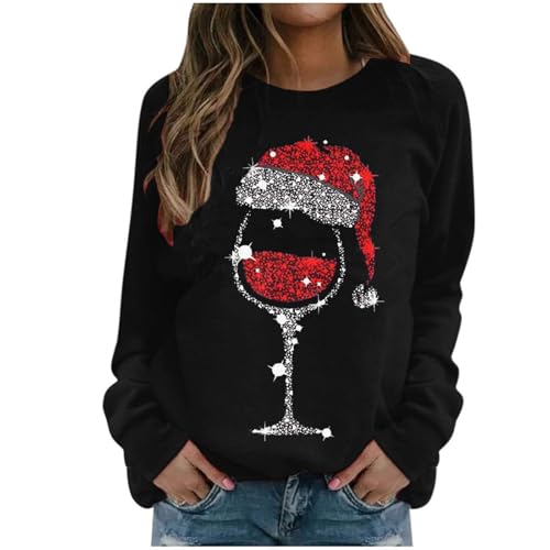 Gezqieunk Christmas Jumper 2025 Christmas Jacket Ladies Xmas Sweatshirt Christmas Jumpers for Women Uk Glitter Xmas Sweatshirt Long Sleeve Crewneck Sweaters Winter Pullover Novelty Funny Hoodies Tops