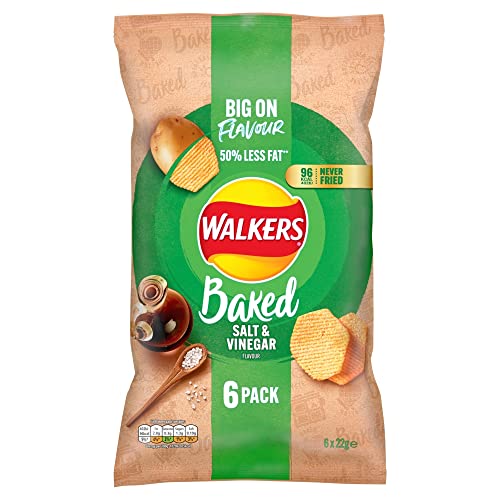 Walkers Oven Baked Salt and Vinegar Crisps, 6 x 22 g