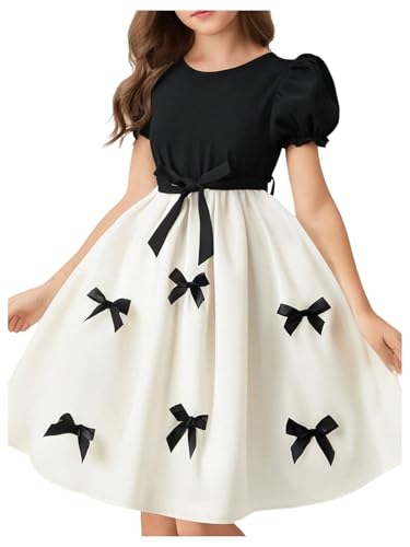 Floerns Girl's Bow Birthday Dress Short Puff Sleeve A Line Flowy Princess Dresses