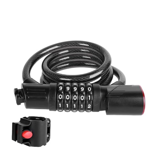 Candado de cadena para bicicleta | Candado de combinación de 5 dígitos recargable con luz para scooter, protección resistente a los cortes y a la oxidación para moto y ciclismo, para senderismo V