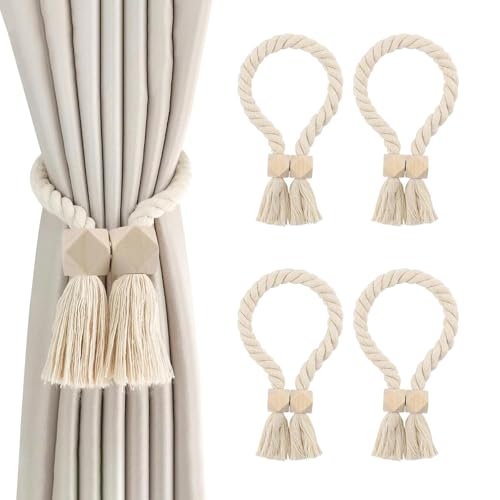 Toumdafine Lot de 4 embrasses de rideaux magnétiques blanches pour la maison, le salon, le bureau et d'autres endroits avec rideaux.
