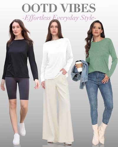 GAYHAY 3 Pack Long Sleeve Shirts for Women - Loose Fit Crew Neck Basic Tees Fall Tops Outfits Casual Clothes 20253