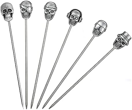 SUMPIGGER Reusable 6Pcs Skull Cocktail Picks Martini Picks Reusable Olive Picks Garnish Skewer Fruit Toothpicks