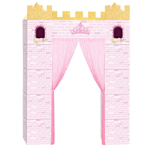 Panelee Princess Party Decoration Kit, 12''x12'' Pink Cardboard Castle Playhouse with Curtain Tassel Princess Castle Decorations for Birthday Baby Shower Christmas Party Backdrop Photo Booth by Panelee - Used condition - US$35.14