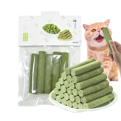 Golosinas de hierba para gatos, palitos de hierba para dentición de gatos de interior, juguetes masticables comestibles para limpieza de dientes, palitos de golosinas para gatos de interior