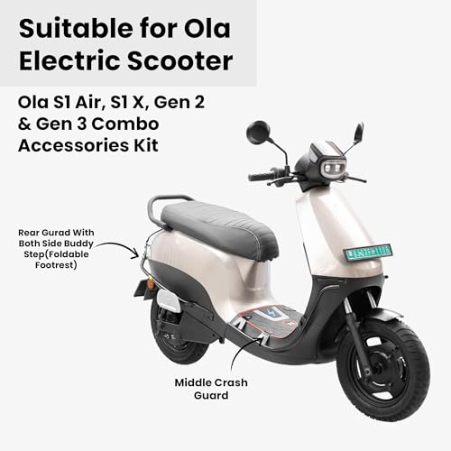 Image of Ola S1 Air, S1 X, Gen 2 & Gen 3 Combo Accessories Kit | Suitable for Ola Electric Scooter | EV Scooter Combo Kit | Foldable Footrest, Buddy Step & Middle Crash Guard