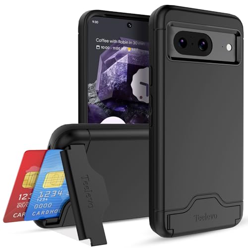 Teelevo Wallet Case for Google Pixel 8 Dual Layer Case with Card Slot Holder and Kickstand for Google Pixel 8 - Black