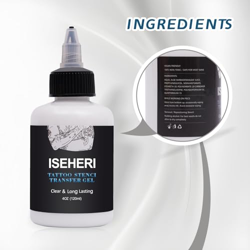 ISEHERI Tattoo Transfer Gel, 4oz Stencil Cream - Fast & Clear Long Lasting Solution for Tattoo Artists - Supplies