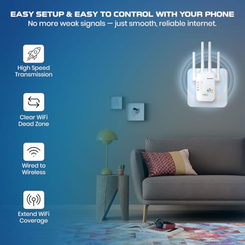 Image of GameSir WiFi Repeater 300Mbps Wireless Range Extender | 4 High-Gain Antennas | WiFi Signal Booster for Home, Office, | Supports WPS, AP & Repeater Mode (4)