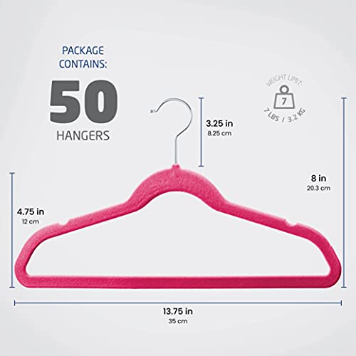 Zober Velvet Kids Hangers For Closet - Pack Of 50 Non Slip Childrens Hangers For Shirts, Pants & Dresses W/Swivel Hook - Durable Kids Clothes Hanger W/Notches - Small Hangers - Pink #TOP5