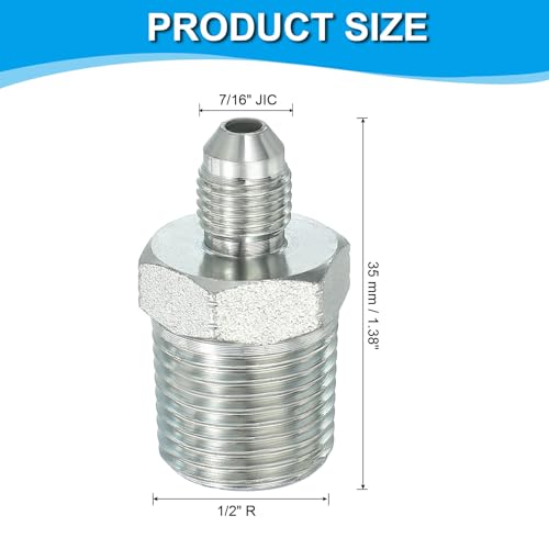 Image of PATIKIL Pipe Adapter Connector 7 /16 inch Male 74 Flare JIC x 1 /2 inch Male R Pipe Fitting Oil Feed Restrictor Fitting Hydraulic Connector for Oil Steam Water Pipelines System